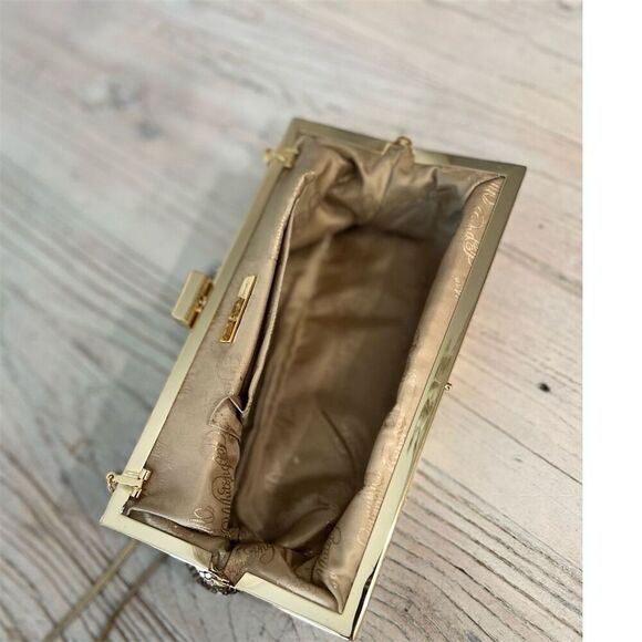 Vintage Whiting & Davis Gold Mesh Chevron Clutch Bag Evening Small Rectangle - Picture 4 of 13